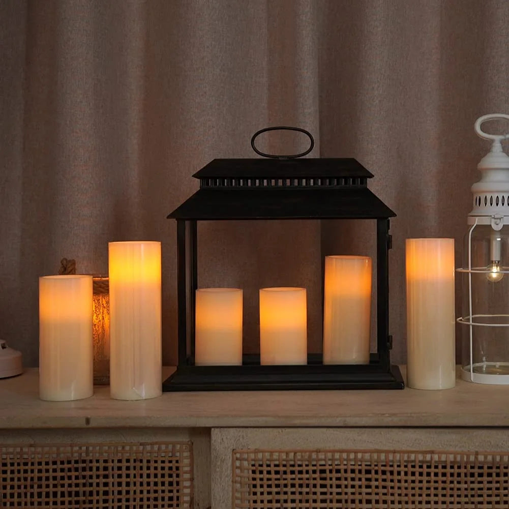 7"X3" Flameless Candles Battery Operated, Amber Yellow Light,Realistic Wax LED Pillar Candles with 2 Remote Controls & Cycling 24-Hour Timer, Long Battery Life, Set of 2, Ivory, Indoor Only