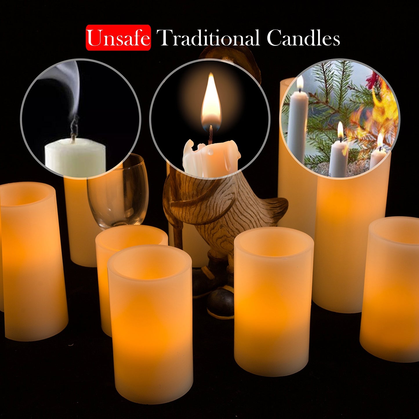 7"X3" Flameless Candles Battery Operated, Amber Yellow Light,Realistic Wax LED Pillar Candles with 2 Remote Controls & Cycling 24-Hour Timer, Long Battery Life, Set of 2, Ivory, Indoor Only