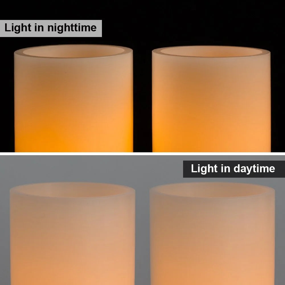 5"X3" Wax Flameless Candles, Battery Operated LED Pillar Candles with Remote Control & Timer, Amber Yellow Flickering Light for Party, Wedding, Festival, Ivory, Indoor Only, Set of 2