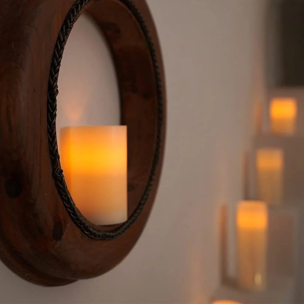5"X3" Wax Flameless Candles, Battery Operated LED Pillar Candles with Remote Control & Timer, Amber Yellow Flickering Light for Party, Wedding, Festival, Ivory, Indoor Only, Set of 2
