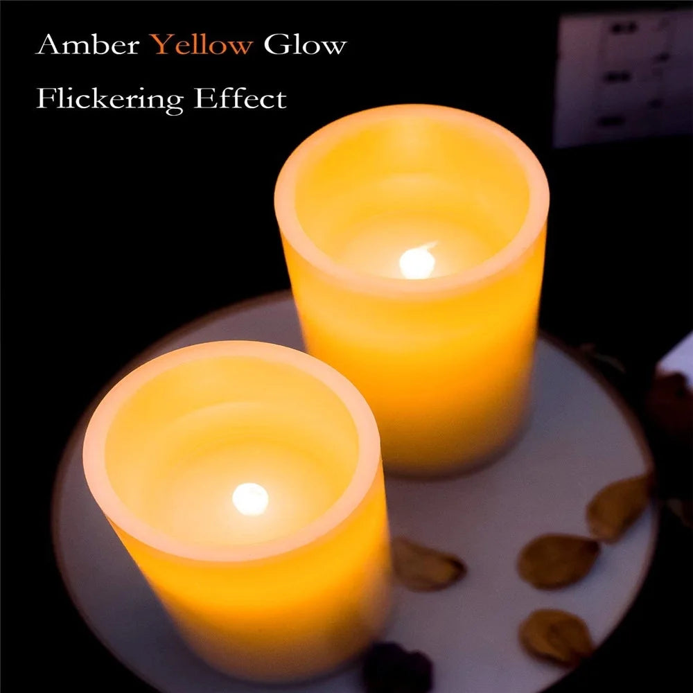 7"X3" Flameless Candles Battery Operated, Amber Yellow Light,Realistic Wax LED Pillar Candles with 2 Remote Controls & Cycling 24-Hour Timer, Long Battery Life, Set of 2, Ivory, Indoor Only