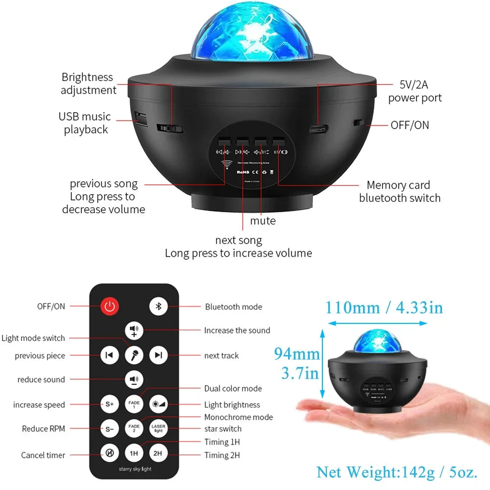 LED Galaxy Projector Night Light Speaker