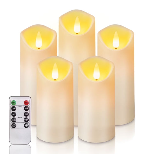 5Pcs Flameless Pillar Candles with Remote,Led Candles, Battery Operated Candles with Remote Timers, Made of Frosted Plastic, Won'T Melt, Ivory
