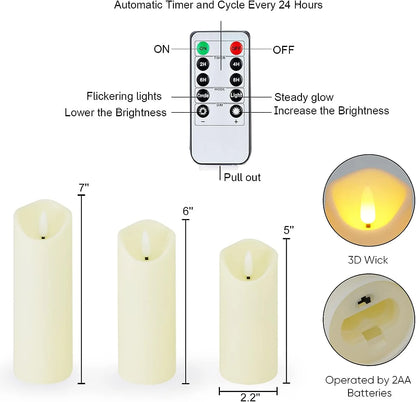 5Pcs Flameless Pillar Candles with Remote,Led Candles, Battery Operated Candles with Remote Timers, Made of Frosted Plastic, Won'T Melt, Ivory
