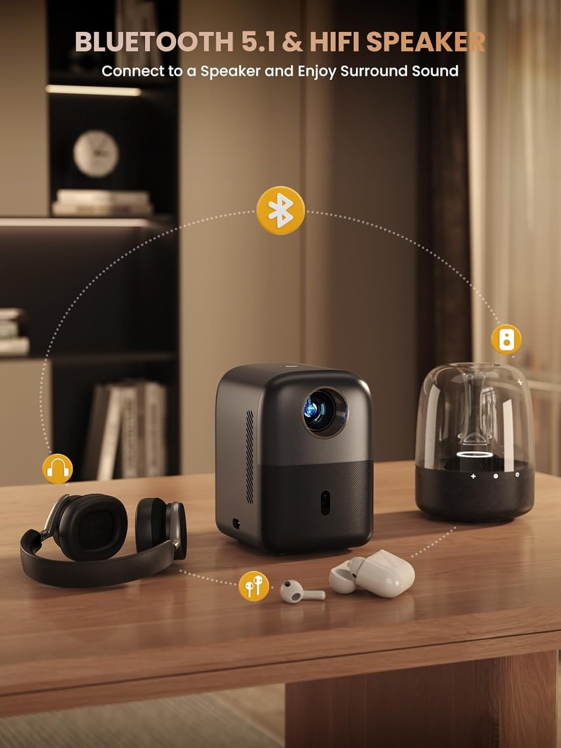 [Electric Focus] Mini Projector, Fully Sealed Portable Projector with Bluetooth