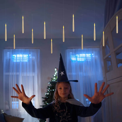 6.1" Floating Candles with Magic Wand Remote, 12Pcs Hanging Candles, Halloween Decorations, Battery Operated LED Window Candles, Flickering Warm Light, Theme Party Décor, Christmas Gift(Ivory)